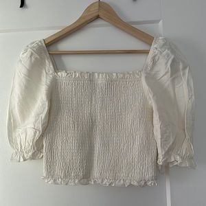 Aqua Bubble sleeve smocked linen shirt ***NWOT***